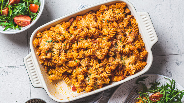 Oven Baked Pasta with Chicken, Harissa and Feta